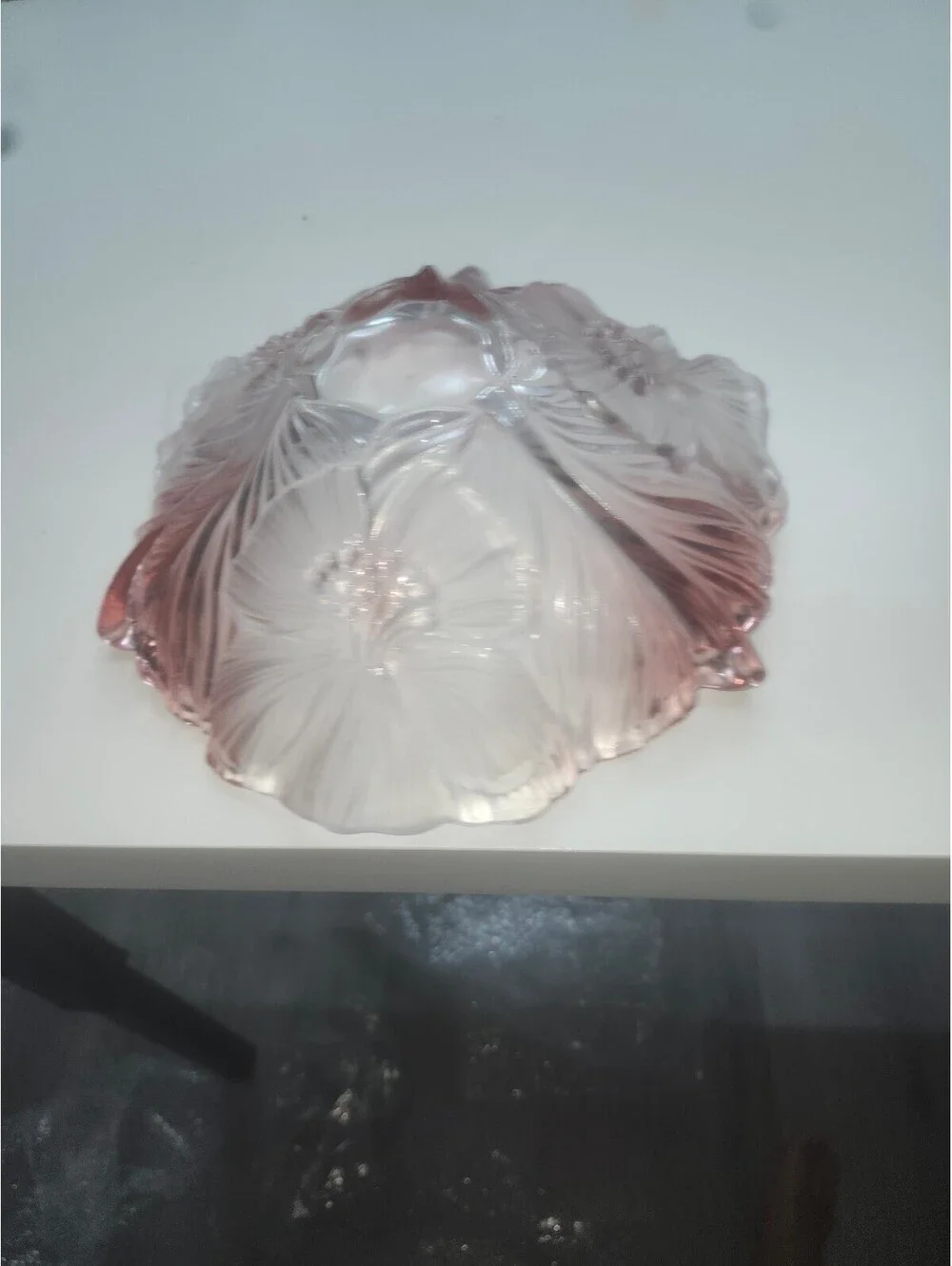 Vintage Pink Glass Floral Decorative Bowl